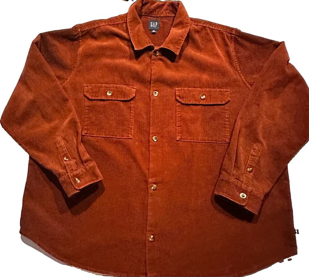 Gap Wide Corduroy Long Sleeve Button Shirt Shacket XXL Mens Brown Vtg Fall Cozy
